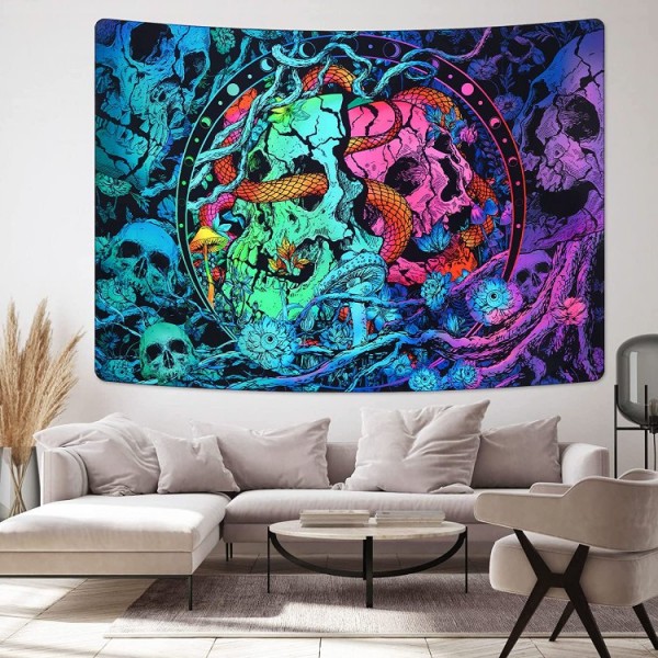 Skull - UV Reactive Tapestry with Wall Hanging Accessories