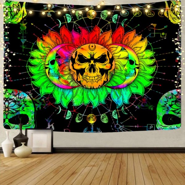 Skull Moon - UV Reactive Tapestry with Wall Hanging Accessories