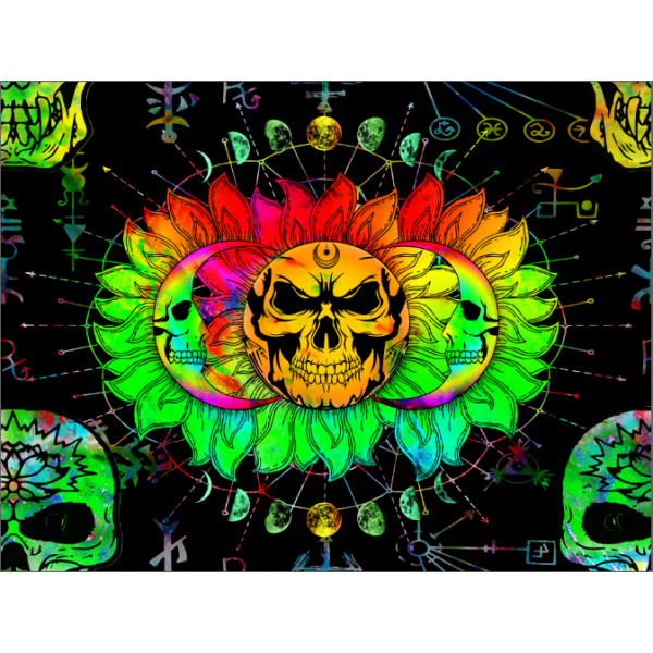 Skull Moon - UV Reactive Tapestry with Wall Hanging Accessories