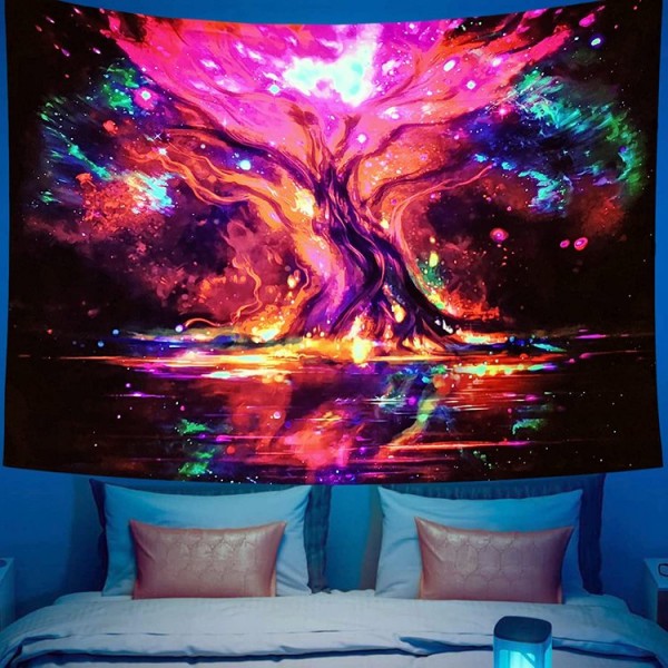 Tree - UV Reactive Tapestry with Wall Hanging Accessories