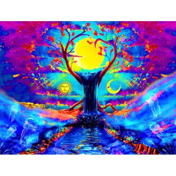 Psychedelic Tree - UV Reactive Tapestry with Wall Hanging Accessories