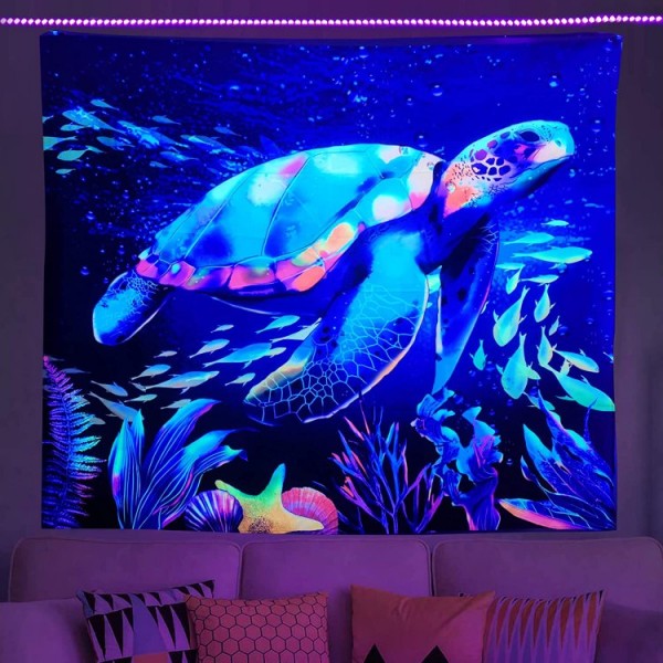 Sea turtle - UV Reactive Tapestry with Wall Hanging Accessories
