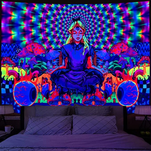 Psychedelic Girl - UV Reactive Tapestry with Wall Hanging Accessories