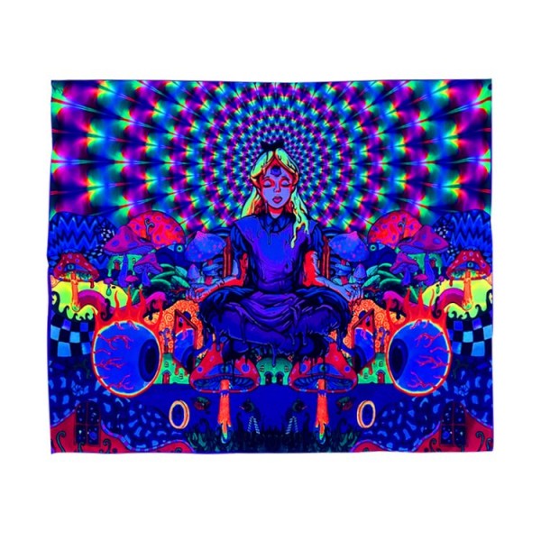 Psychedelic Girl - UV Reactive Tapestry with Wall Hanging Accessories