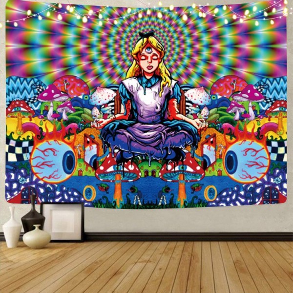 Psychedelic Girl - UV Reactive Tapestry with Wall Hanging Accessories