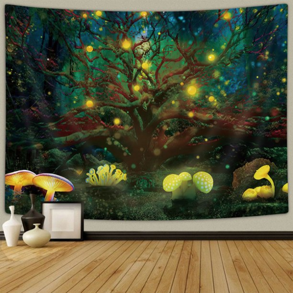 Lantern Tree - UV Reactive Tapestry with Wall Hanging Accessories
