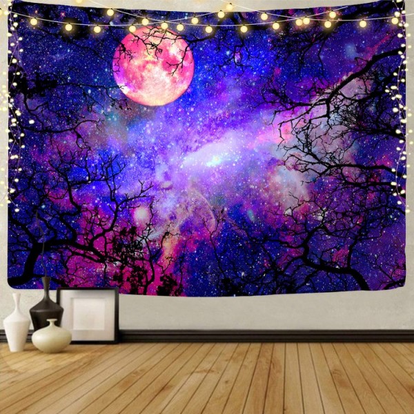 Galaxy moonlight - UV Reactive Tapestry with Wall Hanging Accessories