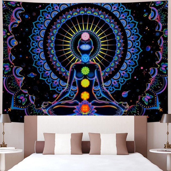 Chakras - UV Reactive Tapestry with Wall Hanging Accessories