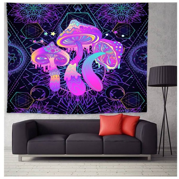 Colorful Glowing Mushroom - Printed Tapestry