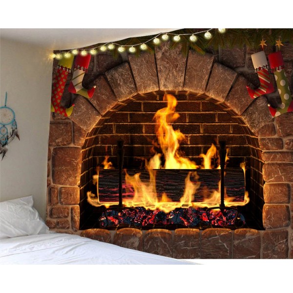 Christmas fireplace - Printed Tapestry