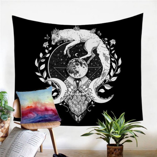 Wolf Galaxy Black - Printed Tapestry