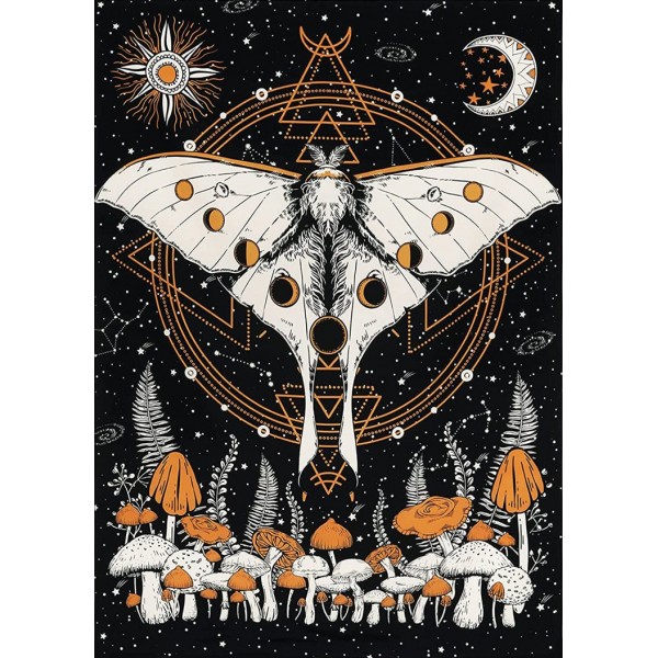 Orange Sun Moon and Star - Printed Tapestry