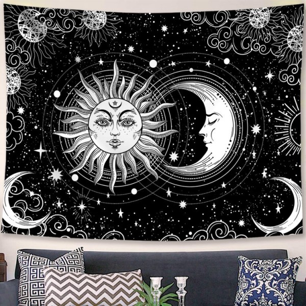 Black and White Sun and Moon - Printed Tapestry
